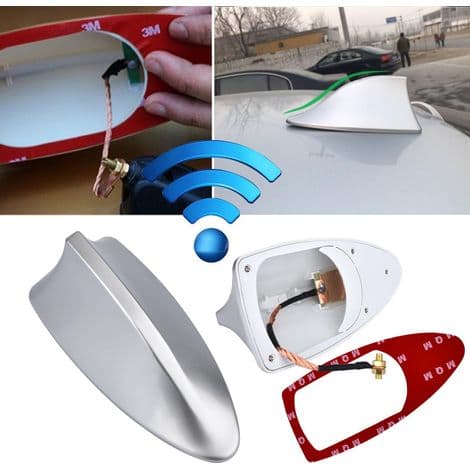 LA TECH Universal Bilantenne, Hajfinneantenne, AM&FM Bilantenne, Aluminiumantenne, 17cm, Sort, Bilantenne med Justerbar ABS, Sort, M018, Sølv