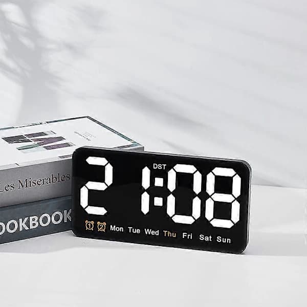 Wall Clock Large Screen Living Room Voice Control Digital Clock Snooze Temperature Date Display USB 12/24H Table LED Clock Pink