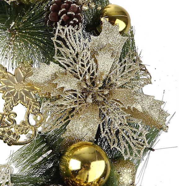 Julglitterkrans Konstgjord Julstjärna Metallblomma Hängande Krans 40cm Guld