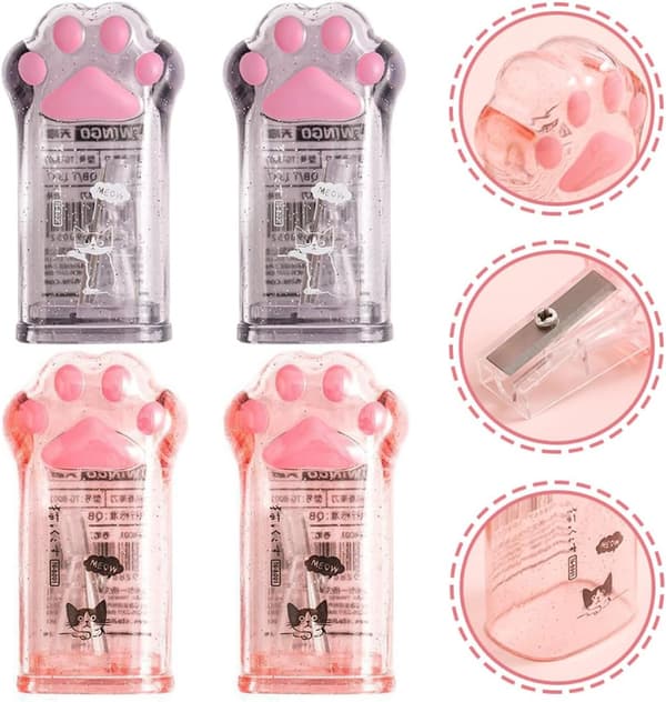 4 søde Kawaii kattepote manuelle blyantspidsere til og studerende