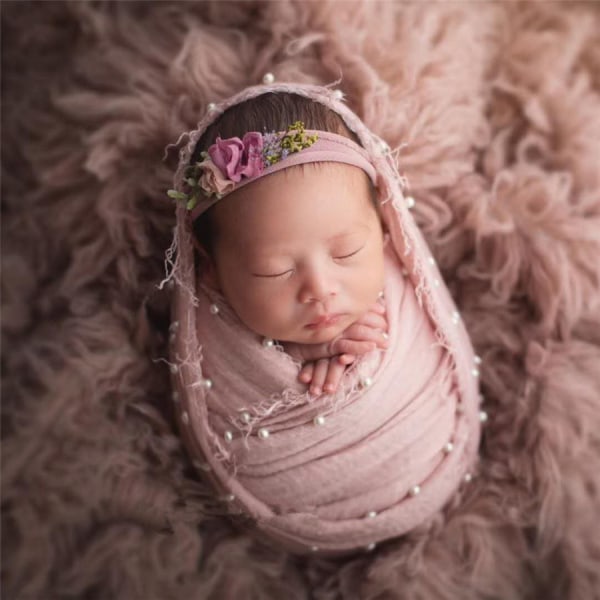 2 stk. Nyfødt Fotografering Rekvisitter Wrap Strik Håndlavet Perle Dekoration Wrap Tæppe Swaddle Baby Foto Rekvisitter Baby Fotoshoot Rekvisitter Prop