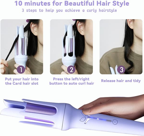 Automatic Hair Curler Curling Iron with 3 Temperature Settings and LCD Display Fast Heating Ceramic Curling Wand Automatic Shut-off Anti-scald