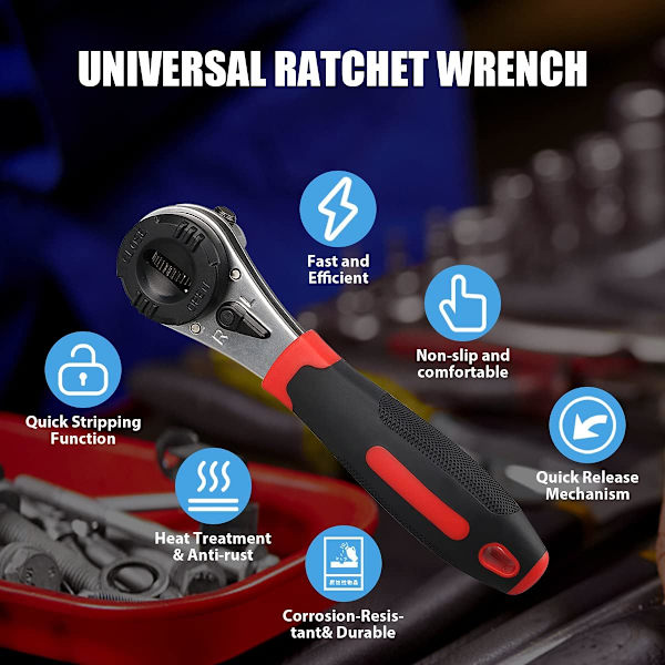 Säädettävä avain, lämpökäsitelty säädettävä ratkettava avain 6-22 mm ruuveille, ruostumaton universaali säädettävä hylsyavain R