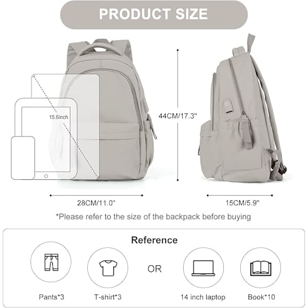 Laptop Backpack, Waterproof Laptop Backpack with 20 Inch USB Charging School Bag Grey grey