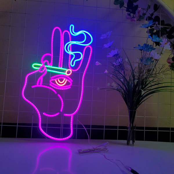 Hand Eye Neon Sign Onde Øye Hånd Neon Lys Rosa Blå Led Neon Skilt for veggdekor Neon Sign USB Neon Light Skilt for soverom Spill Rom Hjem Bar Pu