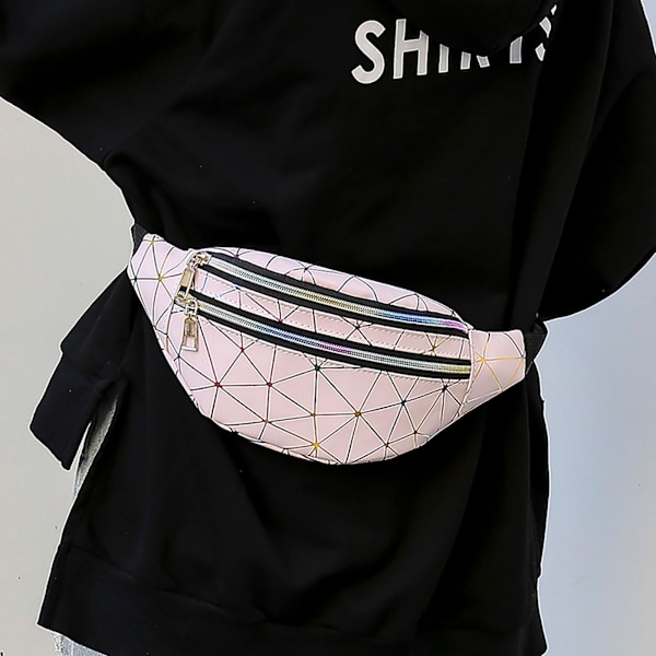Crossbody-väska för dam, midjeväska med rutigt diamantmönster för herr, holografisk sling bag, vattentät midjeväska