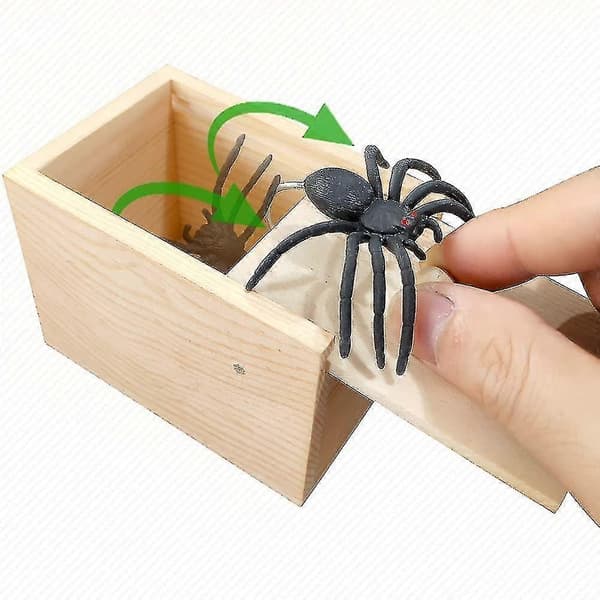 Prank Spider Överraskningslåda Gummispindel Prank Box Knepig Spindel Trälåda
