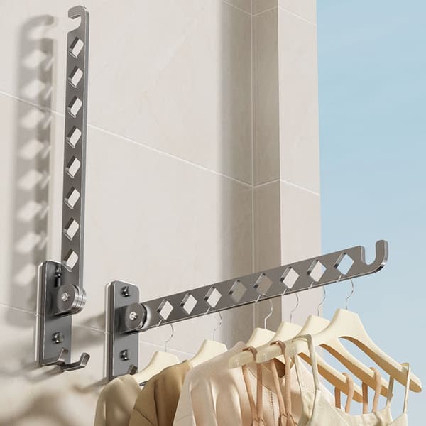 Wall-mounted foldable drying rack, multi-angle stainless steel laundry hanger, no drilling for balcony, wardrobe, indoor use, grey Grijs Grijs
