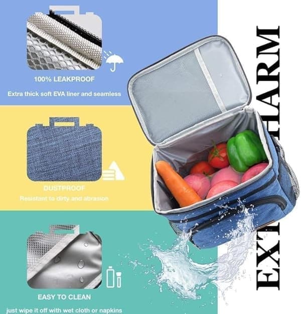 Insulated Lunch Bag with Adjustable Shoulder Strap – Cooler Bag for Work, Office, Picnic, Hiking, and Beach