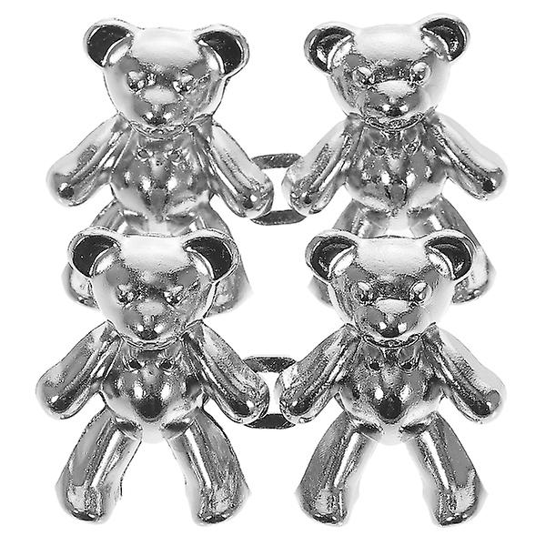 2 Pairs Bear Button Pins Adjustable Jean Buttons Pins Pant Clips Nail-free Reusable ButtonsSilver1.8X2X2.5CM