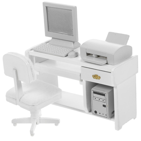 1 set mini toimistopöytälelut pieni talo tietokonemalli miniatyyri toimistokoriste lasten nukkekodille White 10.5x4.5cm