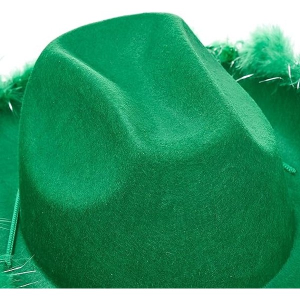 vihreä Cowboy-hattu naisille Miehille Pörröinen turkiskoristelu Huopa Cowgirl-hattu Aikuisille Erittäin suuri höyhenhattu Länsi-juhlatarvikkeet