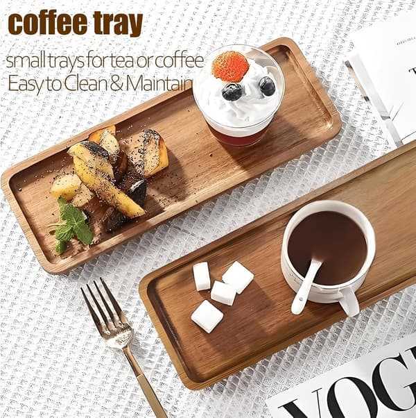 2 Pcs Rectangular Tray, Durable Small Wooden Trays for Tea, Decorative with Smooth Surface, Ideal for Tea, Coffee, Snacks【29.5*10.5*1.5cm】