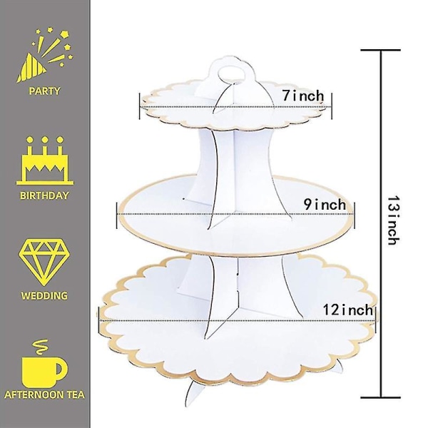 3-lags serveringsbakke Cupcake-holdere kompatibel med bryllupsfødselsdagsfest 2 stk