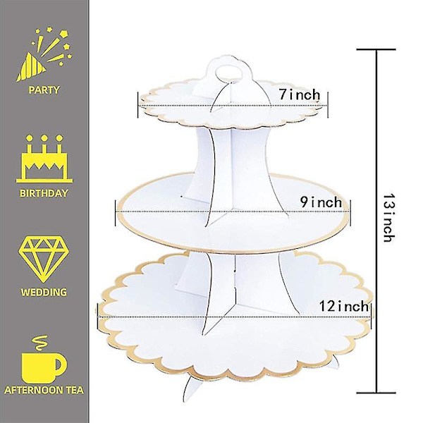3-vånings Serveringsbricka för Cupcakes, Kompatibel med Bröllop, Födelsedagsfest, 2-pack