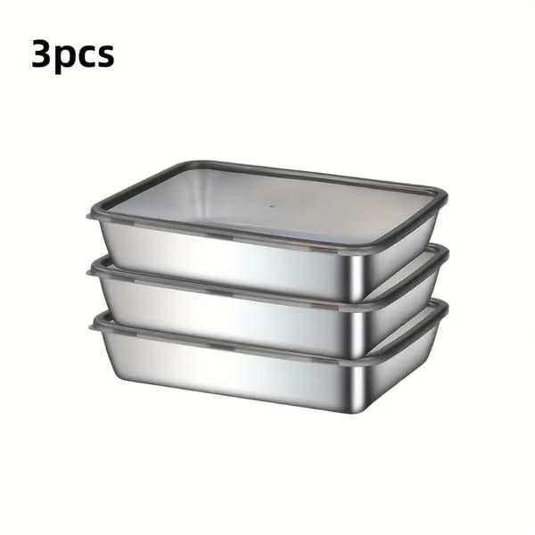3-pack Stora Bakplåtar i Rostfritt Stål med Lock, Rektangulära Lättstädade Non-Stick för Ugnsrostning av Grönsaker och Kött