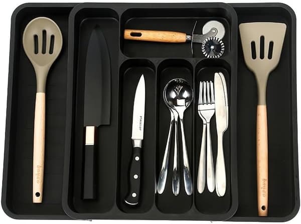 Generic Cutlery Storage Box, Expandable Kitchen Drawer Storage, Adjustable Cutlery Storage Box, Expandable Kitchen Cutlery Tray (Black)