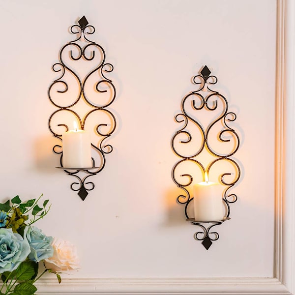 Lysestake Vegglampe Sett med 2 Hengende Veggmonterte Lysestaker, Vegglamper Dekor for Soverom Spisestue (Svart)