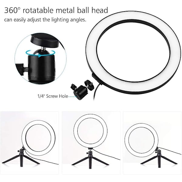 10 Tuuman LED-rengasvalo Tripod-jalustalla 3200k-5500k Himmennettävä Pöytäkamera Valo Lamppu 3 Valotilaa & 10 Kirkkausastetta Youtube-videolle Kuvaus Stud