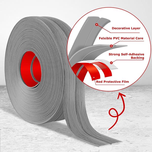 Self-adhesive wall trim, flexible skirting board, decorative PVC corner trim (2cm x 3m, light grey wood grain)