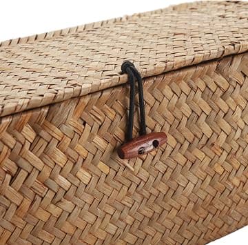 Seagrass Storage Basket with Rectangular Lids - Wicker Chest with Compartments