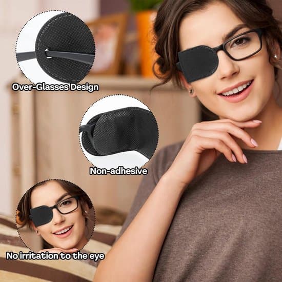 12-pack - Eye Patch - Adjustable Eye Patch - Suitable for Glasses - Suitable for Amblyopia, Strabismus - 12*5.5 cm - Black