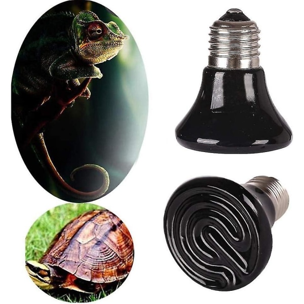 25 Watt Mini Reptilvarmepærer 2-pak Infrared Keramiske Varmelegemer Ingen Lys Sort