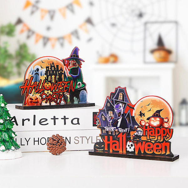 Pakke med 3 Happy Halloween Træ Midtpunkter Vampyr Græskar Hexe Trick or Treat Borddekorationer