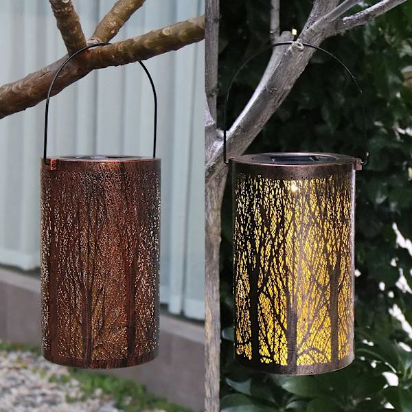 Solcelled Havelampe Smijern Hul Græskar Projektionslampe LED Bærbar Vandafvisende Lampe, Kobber