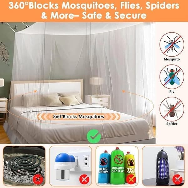 Mosquito Net for Bed, Four-Sided Opening with Complete Installation Kit, 190 x 210 x 240 cm