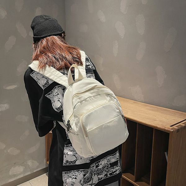 Mote Ryggsekk for Kvinner, Ensfarget, Canvas, Skoleveske (Hvit)