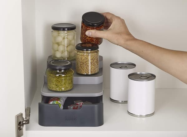 Compact Multi-Tier Kitchen Cabinet Organiser for Pantry Storage and Organisation - Grey