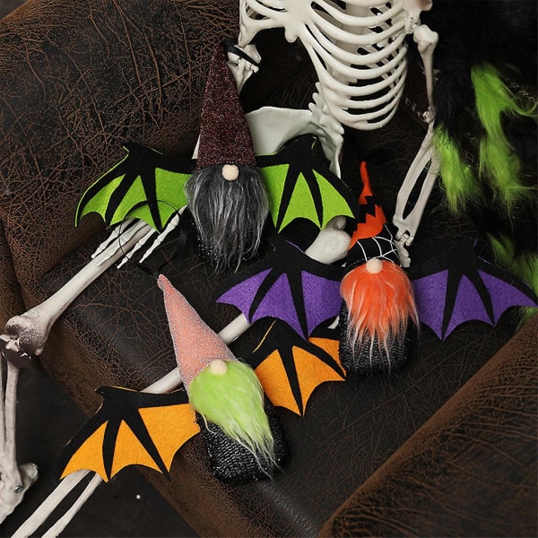 Halloween Ansiktslös Tomte med Batvingar Plyschdocka Hängande Svensk Plysch Elf Tomte Leksaker Heminredning Lila vingar
