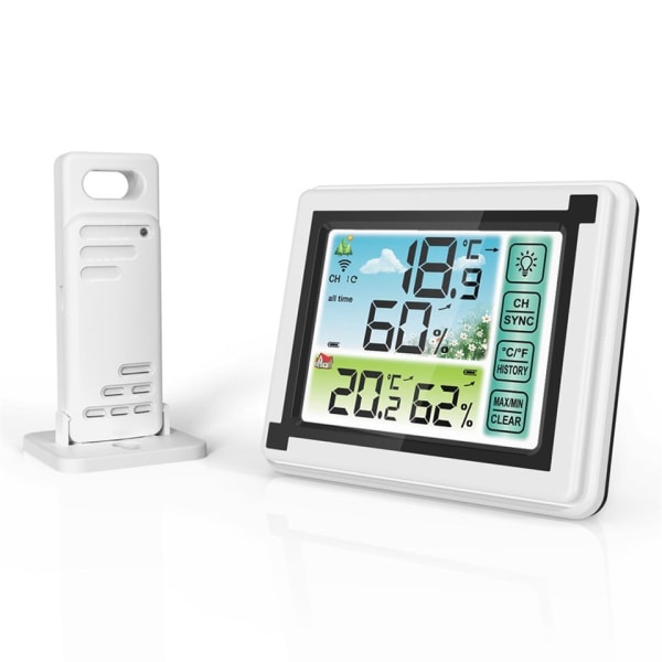 Digital Termometer Hygrometer, Termometermonitor med Fjärrsensor, Pekskärm, Registrerar Maximal och Minimal Temperatur