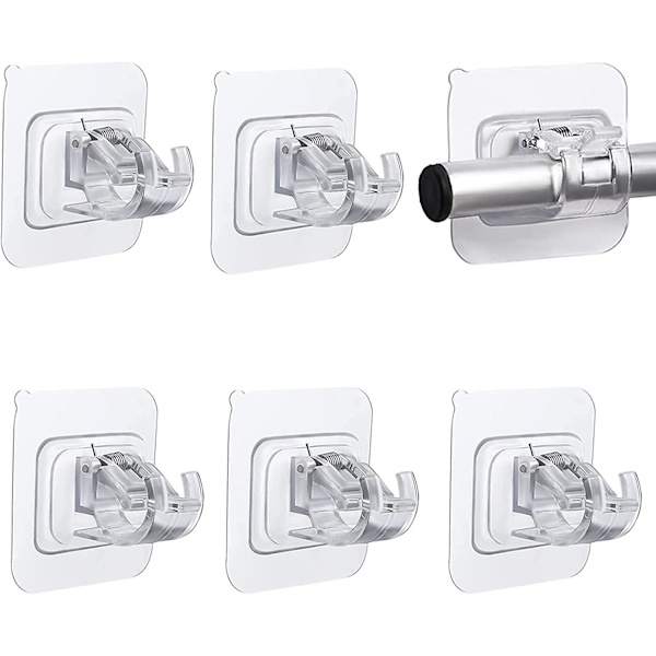 6 stk Gardinstangbraketter, Borrefrie Gardinstangbraketter, Selvklebende Gardinstangkroker, Selvklebende Braketter for Hengende Gardiner eller Håndkleholdere