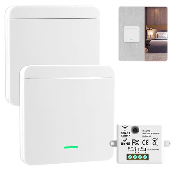 Wireless Switch Kit, Wireless Two-Way Switch, Radio Controlled Lighting Switch, 30m Range (1 Receiver + 2 Switches)