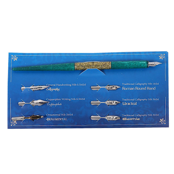 1 Set Retro Trähandtag Kalligrafi Pennor Bläckdopppenna Set För Konst Skrivning Ritning Blå två 18.5X1cm