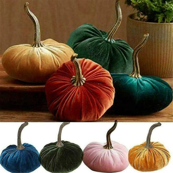 6 Tums Handgjord Sammetspumpa Topp Super Mjuk Pumpa Halloween Pumpa Ornament Grön
