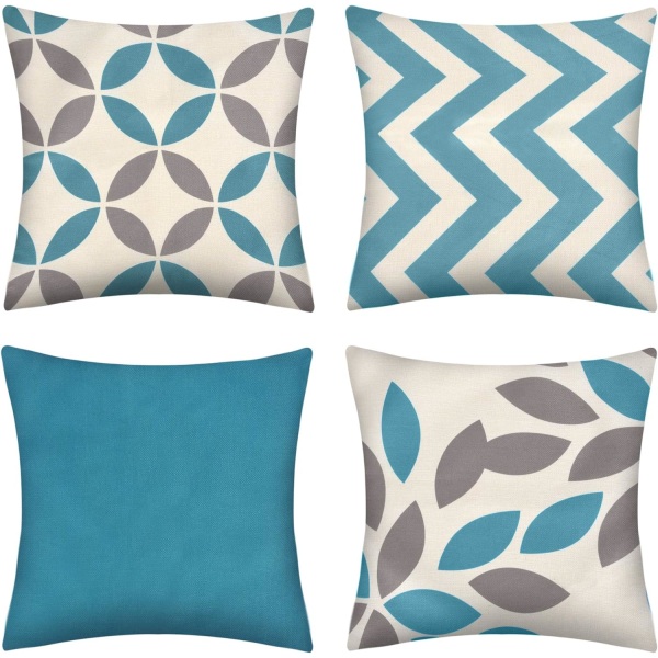 Cover, moderni geometrinen koristeellinen tyynyliina, piilovetoketju, 4 sarjaa olohuoneen tuolin cover, 45x45 cm (sininen)