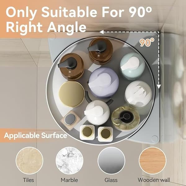 2-piece Corner Shower Caddy 360° Rotating, Drill-Free Adhesive Bathroom Organizer Storage Shelf