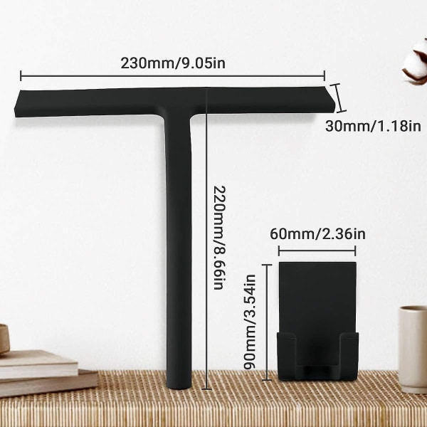 Silikone Bruser Squeegee, Sort Silikone Squeegees, Bruser Squeegee Med Rustfrit Stål Kerne, Med Krog, Ingen Boring, Viskestykke Til Rengøring Af Badeværelse, Ki