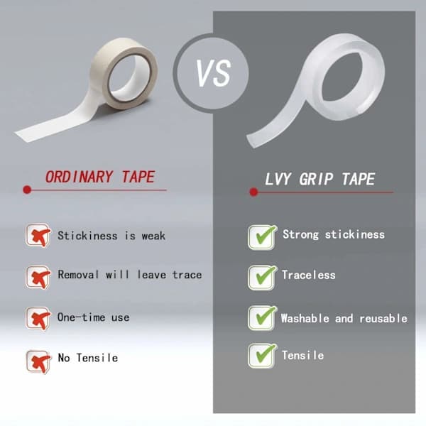 HA~Double-sided tape, extra strong transparent versatile without trace, reusable for photos, carpets and objects (3 meters x 2 cm x 2 mm)
