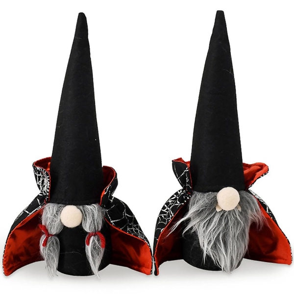 Halloween-nisse i plysj, håndlaget Tomte svensk nissepynt med heksekappe og hatt, borddekorasjon