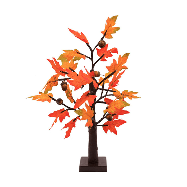 24-tommer efterårsbelyst ahorntræ, 24 led-lys, bordtræ til Thanksgiving-dekoration, batteridrevet Black