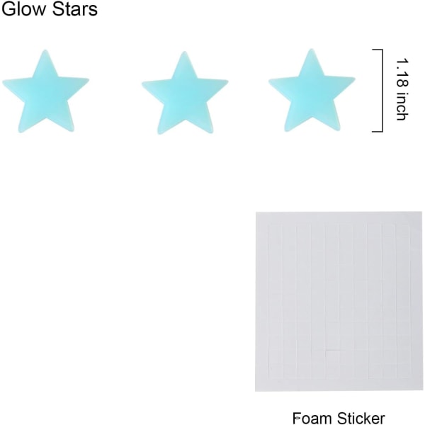 100 stk. lysende stjerneklistermærker Skab en realistisk stjernehimmel, mørke stjerneklistermærker til loft, værelsesindretning (blå)