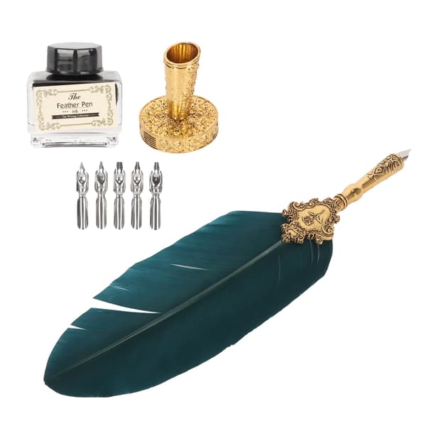 Quill Pen and Ink Set with 5 Replaceable Nibs for Students, Retro Style, Smooth Writing, Feather Pen for School 0.3 0.3