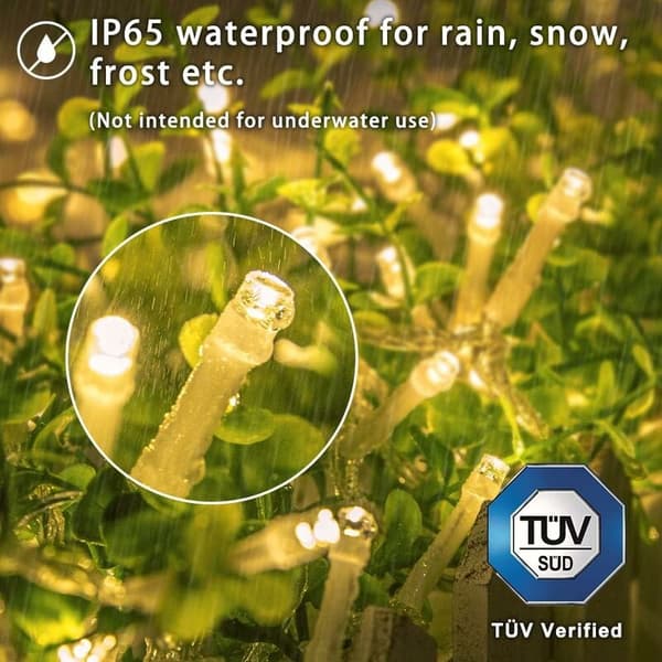 100 LED-lyslenke med varmhvit timer (8 moduser, 11 m, IP65 vanntett) Utendørsbelysning THD02, 1-pakning