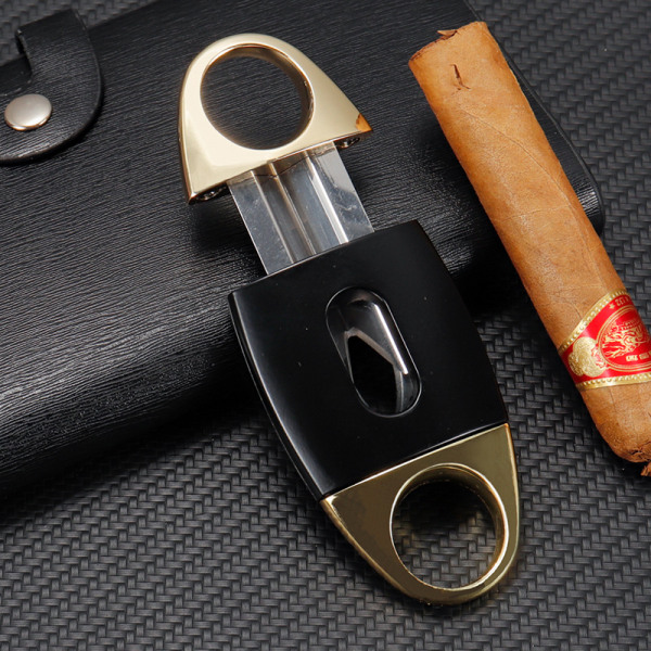 C CIGARLOONG CIGARLOONG Cigarrskärare i rostfritt stål dubbelskärad cigarrsax med multifunktionsvikbar bärbar (svart)