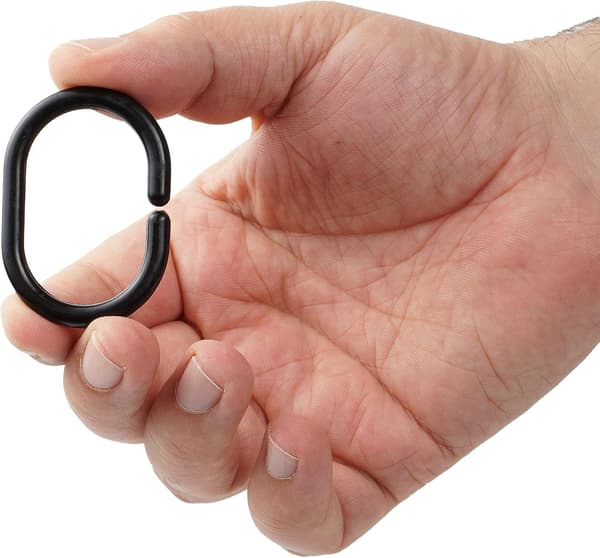 Sorte badeforhængsringe, 12-pak, diameter 4,6 x 2,9 cm, til