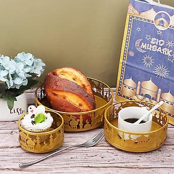 3-pack Järn Eid Matbricka Eid Mubarak Mån Serveringsbricka Eid Ramadan Dessertställ
